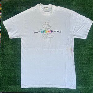 Vintage 90s Walt Disney World Mickey Mouse T-Shirt Embroidered Boxy White L